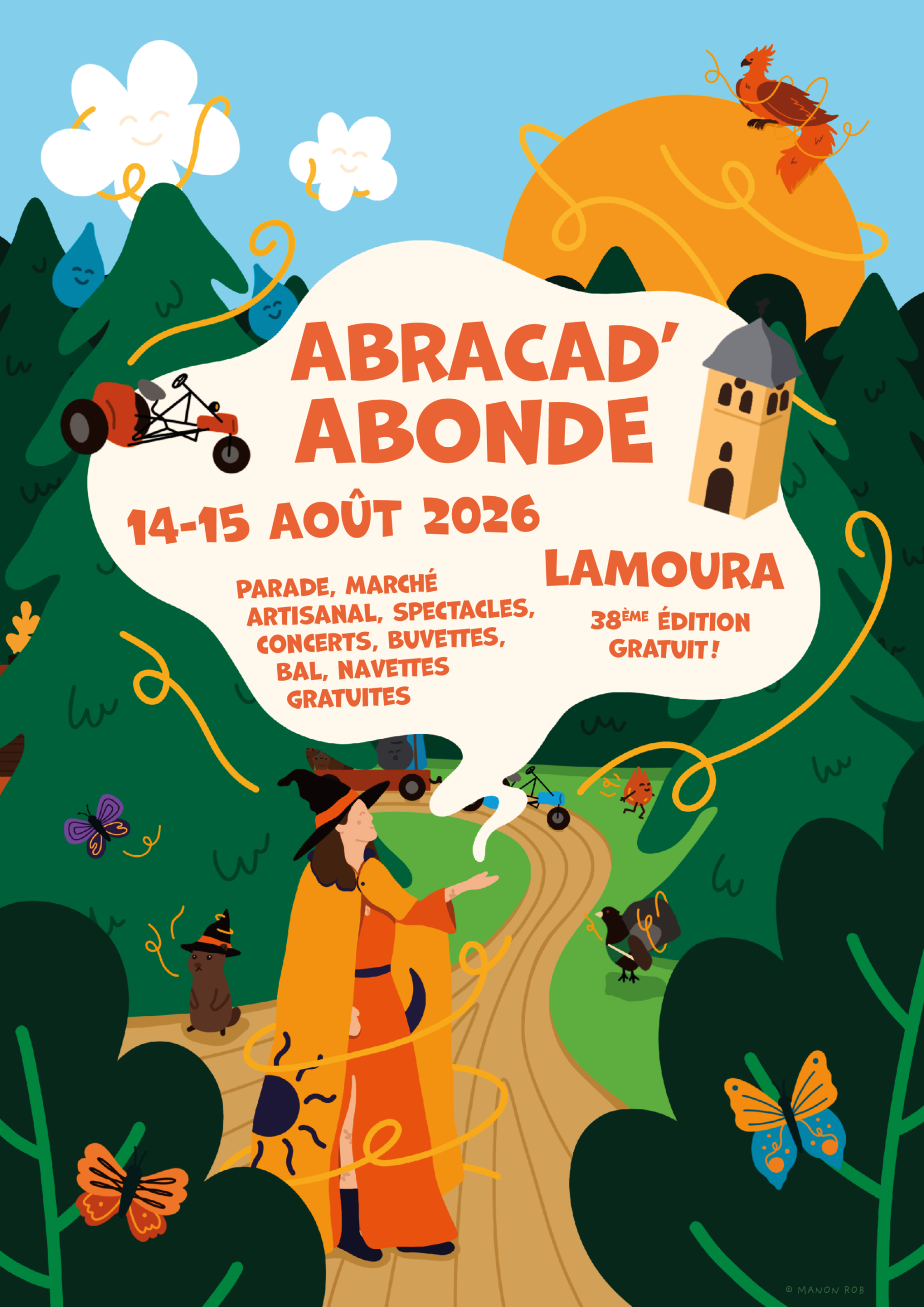 Affiche de la Fête de l'Abonde 2026 à Lamoura, illustration de Manon Rob