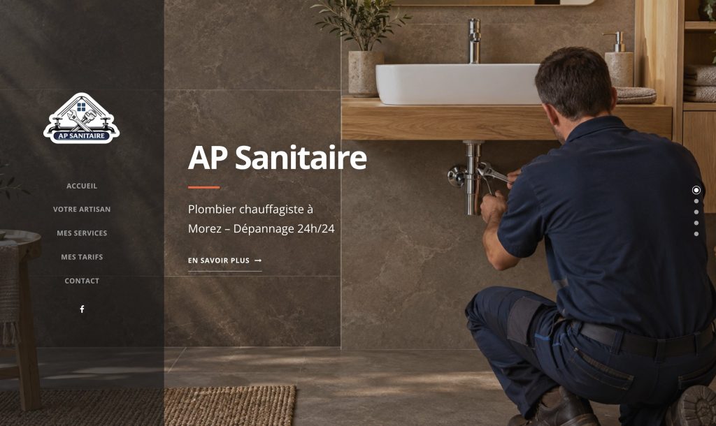 Capture d'écran du site internet d'AP Sanitaire, plombier chauffagiste à Morez