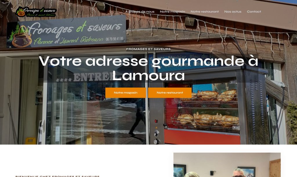 Capture d'écran du site internet de Fromages & Saveurs, fromagerie et restaurant à Lamoura
