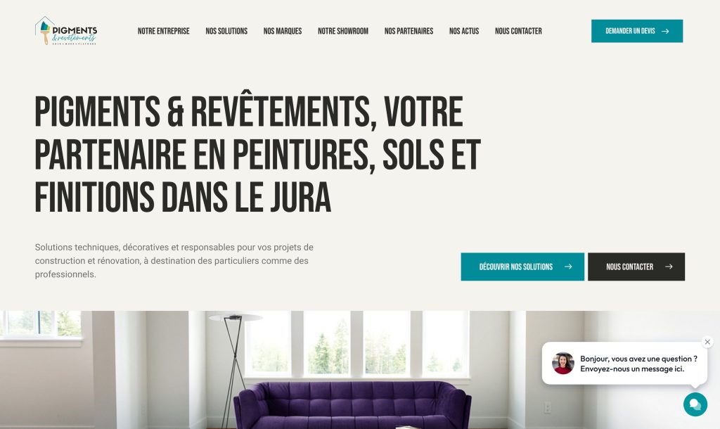 Capture d'écran du site internet de Pigments & Revêtements, peintures et revêtements à Morbier