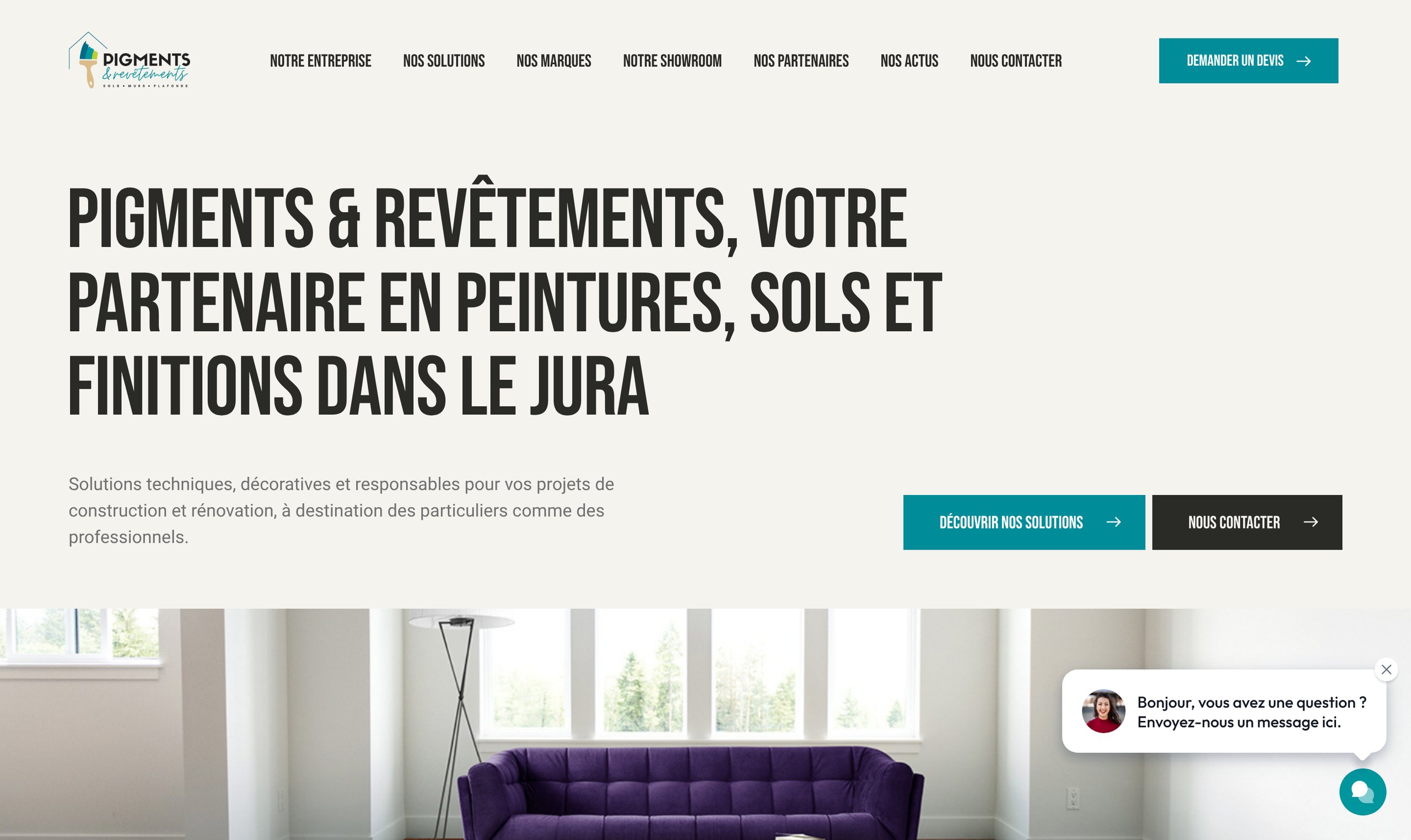Capture d'écran du site internet de Pigments & Revêtements, peintures et revêtements à Morbier