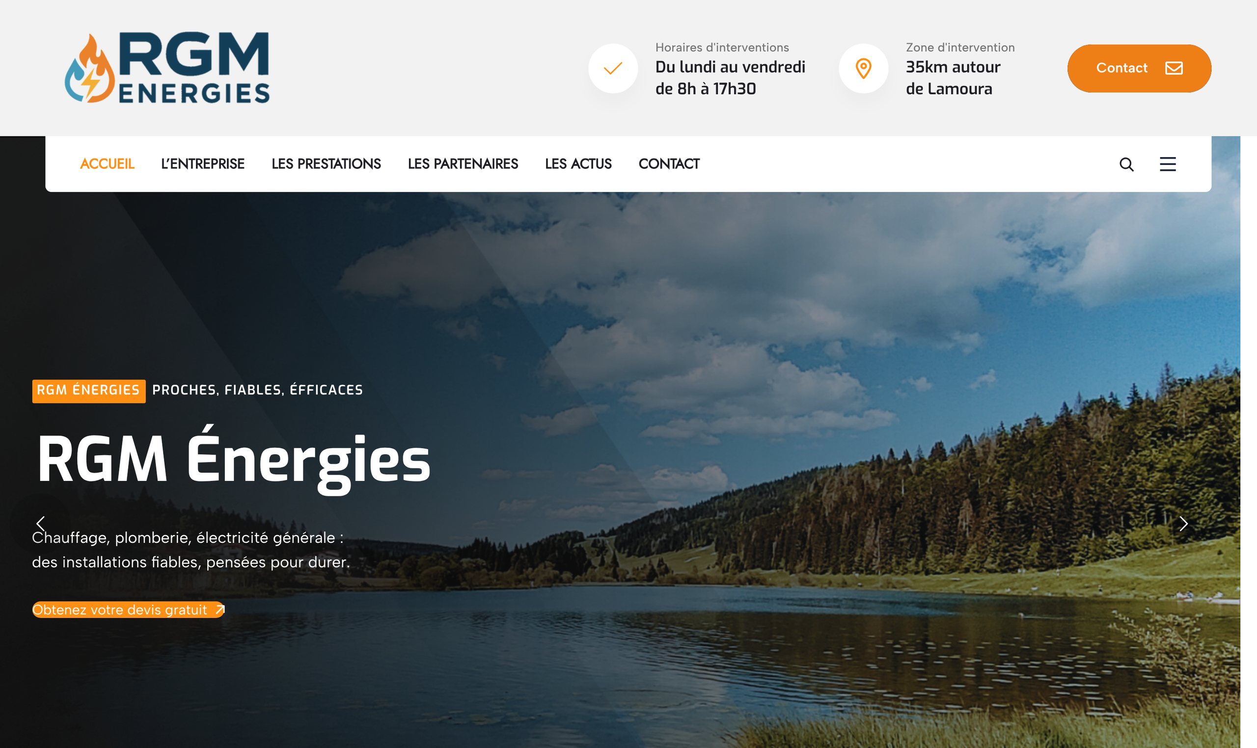 Capture d'écran du site internet de RGM Énergies, chauffagiste plombier électricien à Lamoura